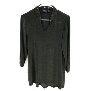 Travelers by Chico's S (0) Olive green tunic 3/4 sleeve grommets V-neck Slinky